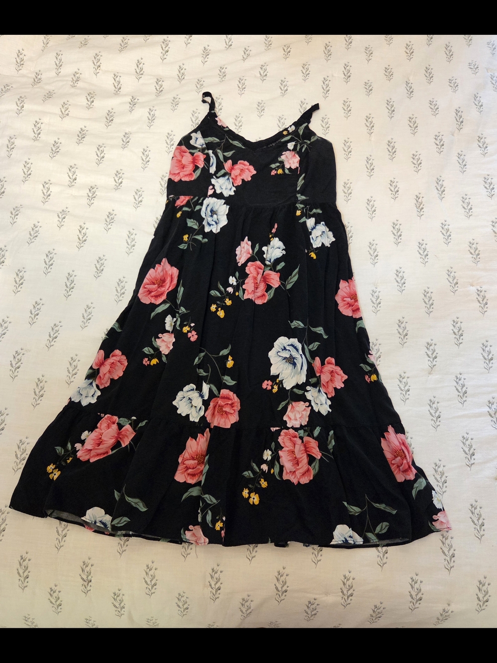 Old Navy Black Floral Midi Dress with Flowers